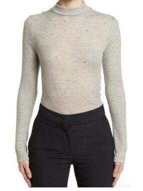 St. John wool blend turtleneck sweater with gold and silver studs